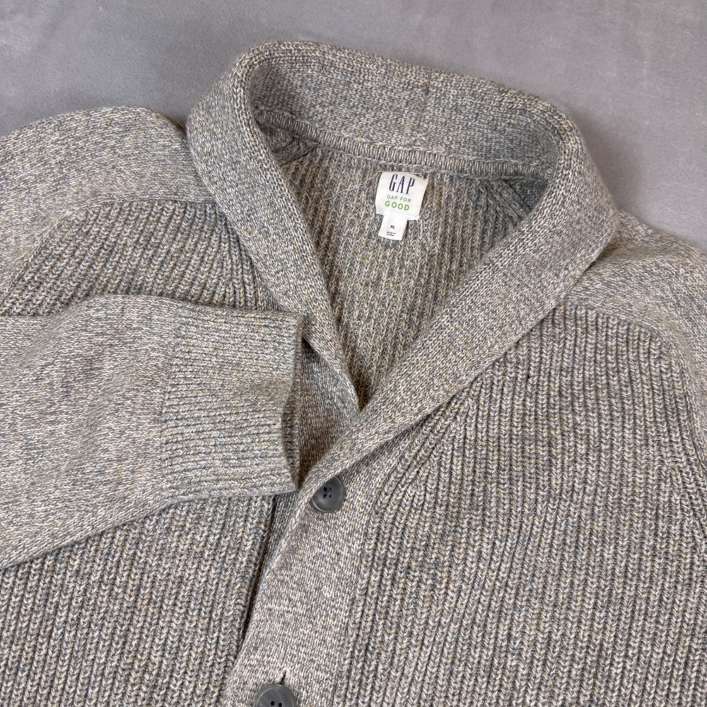 GAP Men Gray Shawl Collar Cardigan Sweater XL Cotton‎ Blend Grandpa